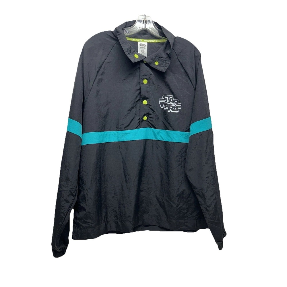 Disney Star Wars Rebel Leader Large Black/Teal Windbreaker Jacket (G5)